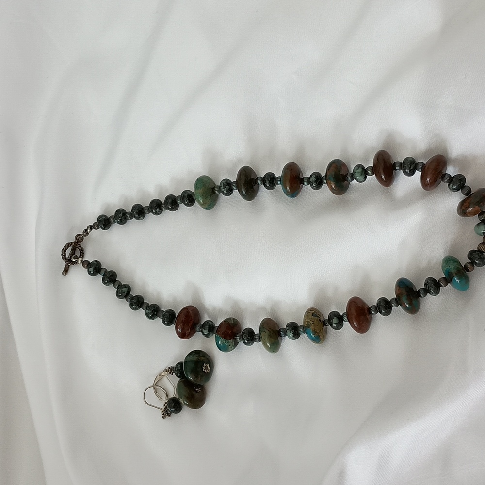 Turquoise and sterling silver necklace and earrings